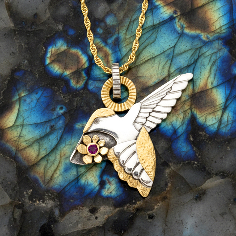 One-of-a-Kind Hummingbird Pendant with Ruby in